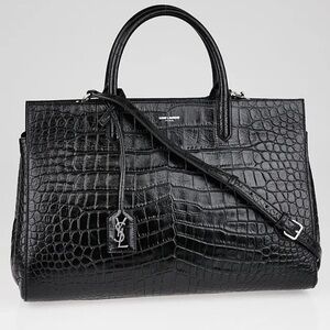 Saint Laurent Textured Croc Embossed Rive Gauche Authentic Bag